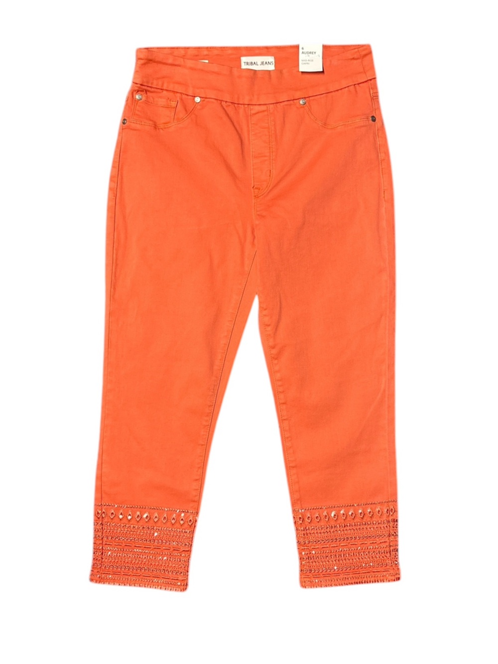 Tribal‎ Jeans Audrey Mid Rise Capri Pants Nectarine Orange Detailed Hem Sz 6 NWT